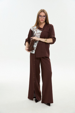 Брюки, жакет NikVa 978-4 шоколад_листья_мультиколор - фото 1