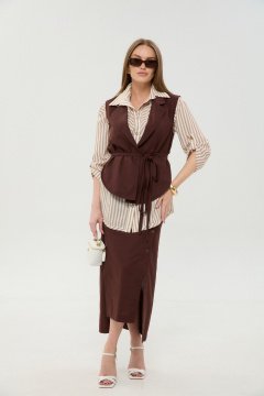 Жилет, рубашка, юбка NikVa 957-3 шоколад_песочные_полосы - фото 4