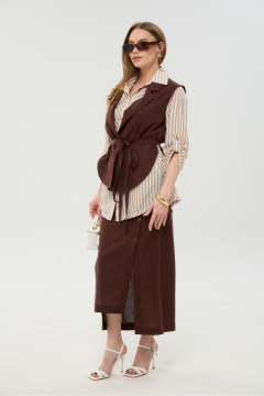 Жилет, рубашка, юбка NikVa 957-3 шоколад_песочные_полосы - фото 2