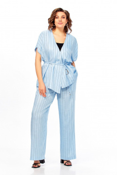 Блуза, брюки Ольга Стиль С-1023 голубой-полоска - фото 1