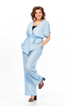 Блуза, брюки Ольга Стиль С-1023 голубой-полоска - фото 2