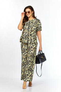 Блуза, брюки Taita plus 2611/4 леопард_хаки+черный - фото 5