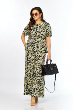 Блуза, брюки Taita plus 2611/4 леопард_хаки+черный - фото 4