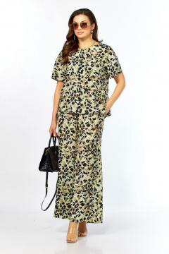 Блуза, брюки Taita plus 2611/4 леопард_хаки+черный - фото 1