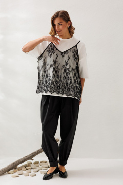 Блуза, брюки, футболка Ларс Стиль 1218  молочный-черный - фото 3