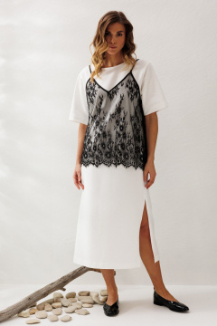 Блуза, платье Ларс Стиль 1219 молочный-черный - фото 1