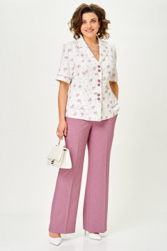 Брюки, жакет Aira Style 24252 пыльная_роза+ белый - фото 3