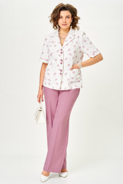 Брюки, жакет Aira Style 24252 пыльная_роза+ белый - фото 1
