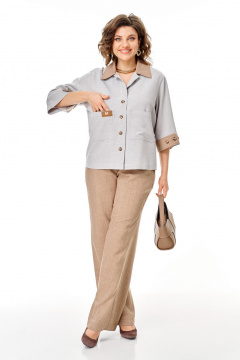 Брюки, жакет Aira Style 24255 серо-бежевый - фото 2