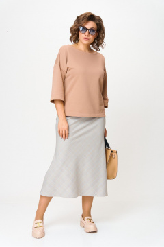 Блуза, юбка Anastasia м-1265 кофейный-клетка - фото 5