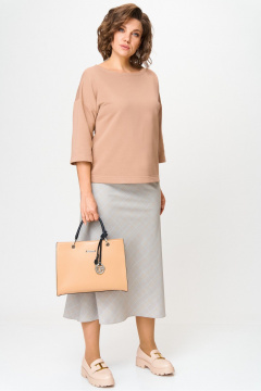 Блуза, юбка Anastasia м-1265 кофейный-клетка - фото 2