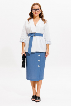 Жакет, юбка Anastasia м-1083 белый-деним - фото 1