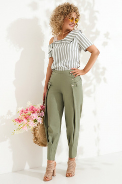 Блуза, брюки Anastasia 617 хаки_полоска - фото 1