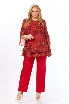 Блуза, брюки Элль-стиль 2213/16 красный_мрамор - фото 4