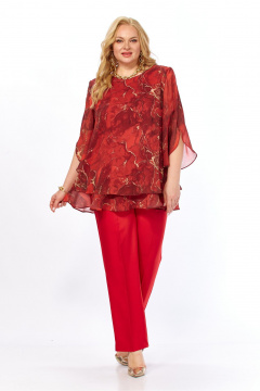 Блуза, брюки Элль-стиль 2213/16 красный_мрамор - фото 3