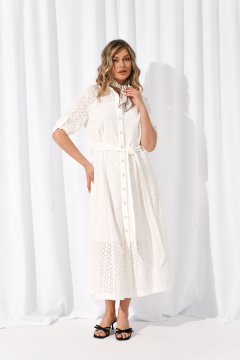 Платье из хлопка с кокетками и карманами AMUARt 1010-1 белый - фото 1