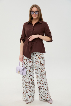 Брюки, жакет NikVa 981-6 шоколад_и_листья_мультиколор - фото 1