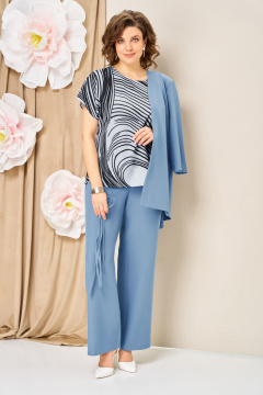 Блуза, брюки, жакет VOLNA 1458 светло-голубой - фото 2