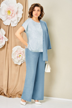 Блуза, брюки, жакет VOLNA 1458 небесно-голубой - фото 3