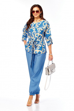 Блуза, брюки Taita plus 2608/1 абстракция/индиго_беж - фото 5