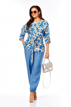 Блуза, брюки Taita plus 2608/1 абстракция/индиго_беж - фото 4