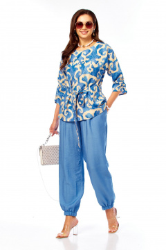 Блуза, брюки Taita plus 2608/1 абстракция/индиго_беж - фото 1