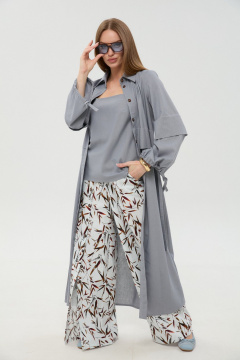 Брюки, кардиган, топ NikVa 976-15 серый_и_листья_мультиколор - фото 5