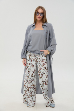 Брюки, кардиган, топ NikVa 976-15 серый_и_листья_мультиколор - фото 4