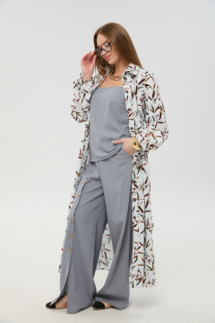 Брюки, кардиган, топ NikVa 976-17 серый_и_листья_мультиколор - фото 1
