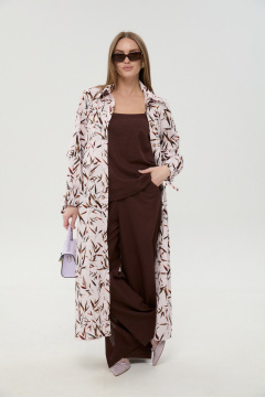 Брюки, кардиган, топ NikVa 976-18 шоколад_и_листья_мультиколор - фото 1