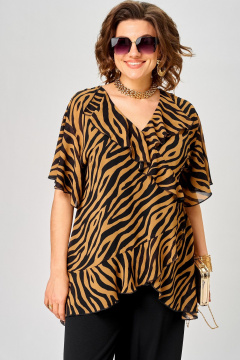 Блуза EVA GRANT 198-1 принт_зебра_кофе - фото 1