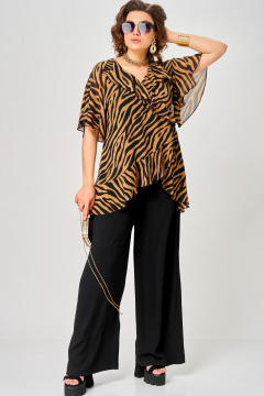 Блуза EVA GRANT 198-1 принт_зебра_кофе - фото 4