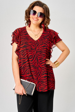 Блуза EVA GRANT 145 принт_зебра_красный - фото 1