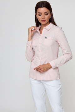 Блуза классического кроя с нагрудными вытачками и съемной брошью Anelli 530 пудра - фото 1