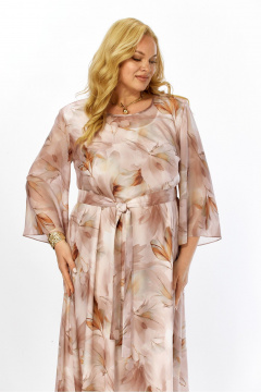 Платье Элль-стиль 2470 бежевый_принт_листья - фото 5