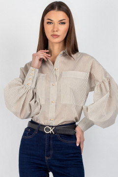 Рубашка VIZAVI 745 бежевая-полоска_полоска - фото 1