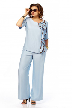 Блуза, брюки Ольга Стиль С-1028 голубой - фото 1
