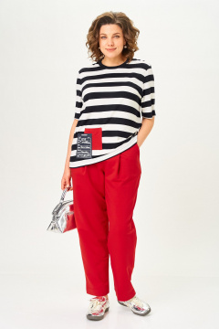 Брюки, футболка Michel chic 1452 красный/полоска - фото 2