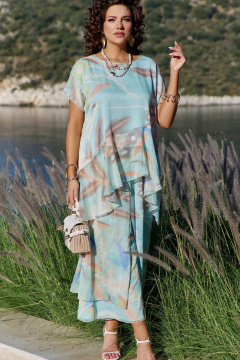 Блуза, брюки Vittoria Queen 29263 бирюзовый-мультиколор - фото 1