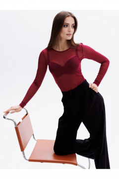 Блуза фиолетовая демисезонная из трикотажа Teyli 179308/170,176 бордо - фото 3