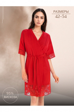 Пеньюар миди с кружевной отделкой и запахом для дома Teyli 2901/170,176 красный - фото 1