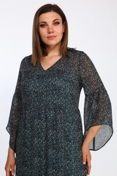 Демисезонный комплект из шифона и текстиля с вытачками Lady Style Classic 1802/2 черный-зеленый - фото 4