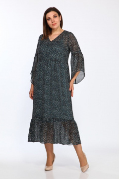 Демисезонный комплект из шифона и текстиля с вытачками Lady Style Classic 1802/2 черный-зеленый - фото 2