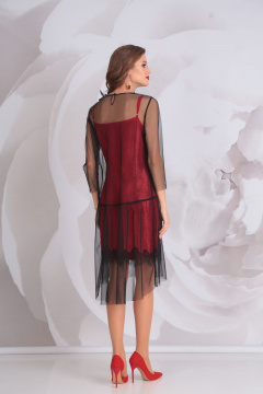 Платье с воланом и рельефами из текстиля и трикотажа Golden Valley 4528 черно-красный - фото 3