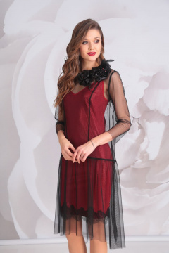 Платье с воланом и рельефами из текстиля и трикотажа Golden Valley 4528 черно-красный - фото 2