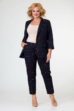 Брюки прямые из хлопка для деловых образов и повседневности БелЭльСтиль 586-1 03 22 синий+горчица - фото 1