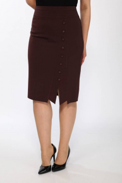 Деловая юбка из текстиля с пуговицами и шлицей Klever 382 горький_шоколад - фото 1