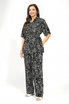 Блуза, брюки Alani Collection 2628 черный-молоко - фото 1
