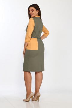 Платье из трикотажа с кокеткой и отделочными деталями Lady Style Classic 1750/1 хаки-горчица - фото 2