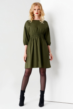 Платье короткое приталенное с широкими резинками Панда 64780z хаки - фото 1